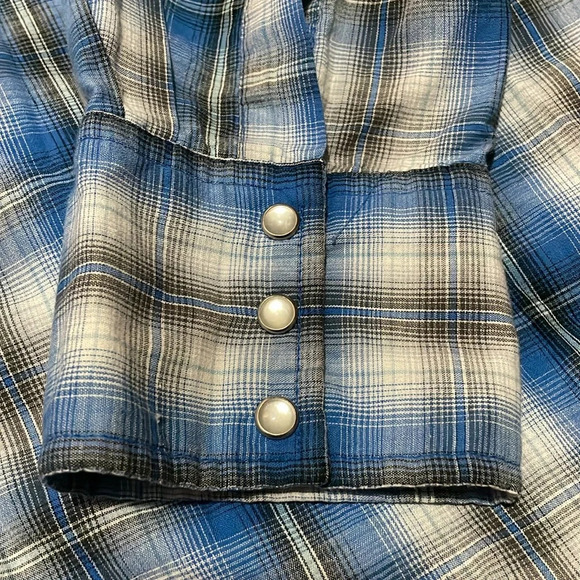 Wrangler western snap up shirt Blue plaid Pearlized snaps Long sleeves Mens XL - Picture 4 of 14